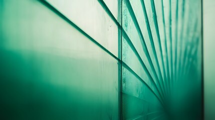 Abstract teal green glass wall with linear design architectural detail background