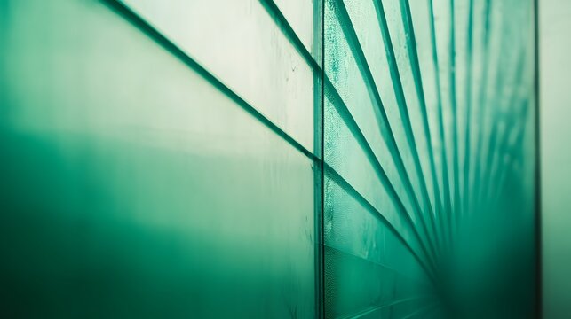 Abstract teal green glass wall with linear design architectural detail background