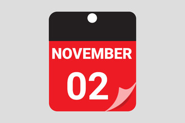 Elegant Black & Red November 02 Calendar Design — Modern Daily Planner with Flat Meeting Schedule Icons