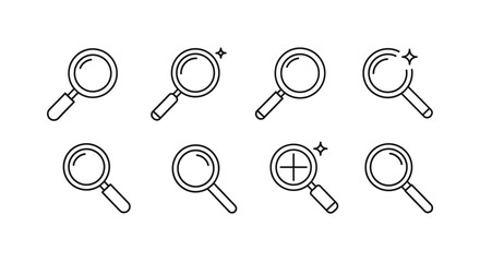 Set of hand drawn magnifying glass icons with different angles and styles vector