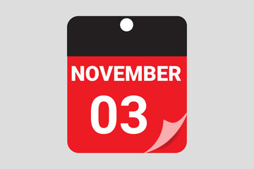 Elegant Black & Red November 03 Calendar Design — Modern Daily Planner with Flat Meeting Schedule Icons