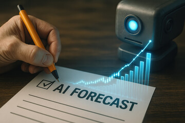 Artificial intelligence forecast marks growth with data analytics projecting stock trends and business success