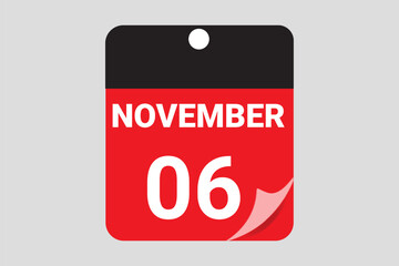 Elegant Black & Red November 06 Calendar Design — Modern Daily Planner with Flat Meeting Schedule Icons