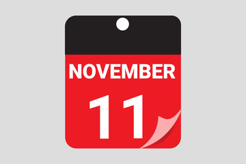 Elegant Black & Red November 11 Calendar Design — Modern Daily Planner with Flat Meeting Schedule Icons