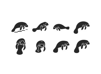 Set of Manatee Silhouettes in Various Poses.