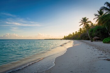 Breathtaking sandy coastline by the ocean's edge in a tropical setting