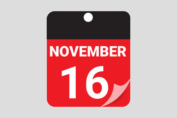 Elegant Black & Red November 16 Calendar Design — Modern Daily Planner with Flat Meeting Schedule Icons
