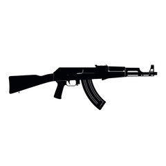 Black silhouette of an AK-47 assault rifle on a white background.