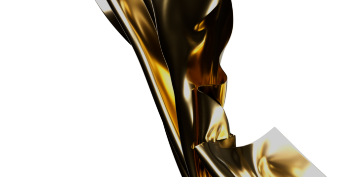 Abstract art of flowing gold fabric with dynamic folds and highlights, ideal for luxury concepts and design elements, offering a touch of opulen
