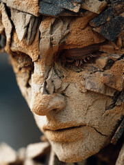 Time Crumbles: Human Statue Turning to Sand in Desert Hourglass