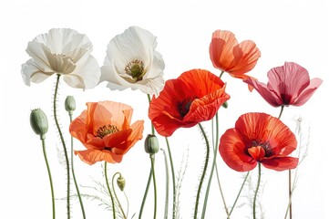 Obraz premium Collection of poppy flowers on a white backdrop