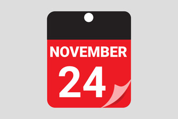 Elegant Black & Red November 24 Calendar Design — Modern Daily Planner with Flat Meeting Schedule Icons