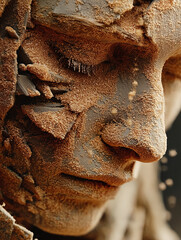 Time Crumbles: Human Statue Turning to Sand in Desert Hourglass