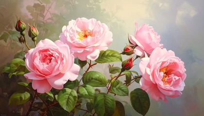 Beautiful Pink Roses Blooming in a Garden.