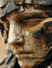 Time Crumbles: Human Statue Turning to Sand in Desert Hourglass