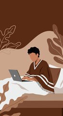 Person working remotely from bed on a laptop embodying comfort and productivity at home