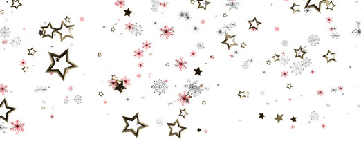 Elegant illustration of golden stars and snowflakes gently falling against a clean white background. Perfect for holiday designs and winter them