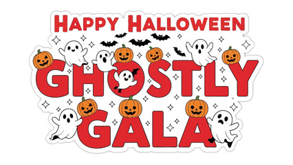 Spooky Spectacular: Festive Halloween message of Ghostly Gala with pumpkins and ghosts ready for the Halloween night celebration