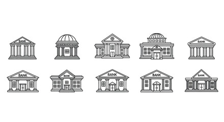 Collection of classic government building icons for finance and justice concepts vector