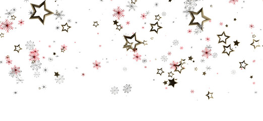 Abstract Christmas and New Year background featuring falling stars and snowflakes on a white backdrop. Perfect for holiday greetings, invitation