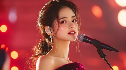 A woman singing into a microphone