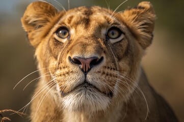 Fototapeta premium Close-up portrait of an astonished lioness face