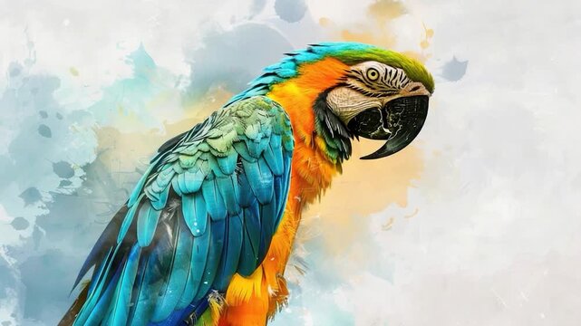 Video clip A vibrant parrot perches on a branch, showcasing its bright plumage