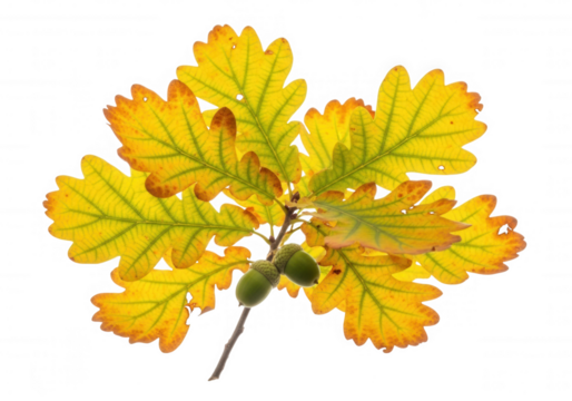 Autumn oak leaves and acorns isolated on a transparent background