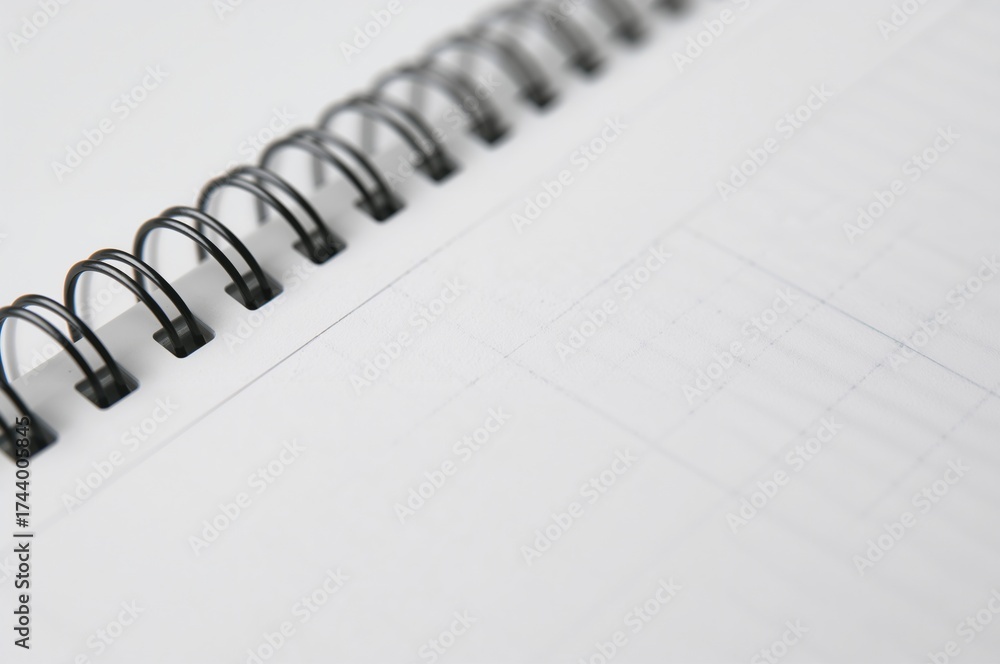 Wall mural close-up of a spiral-bound notebook showing lined pages for writing and note-taking in an office or 