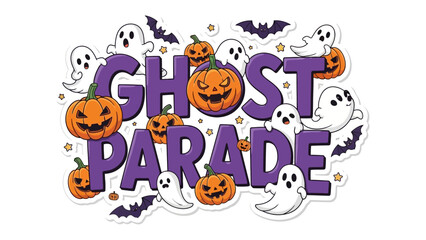Spooky Ghost Parade: A vibrant illustration captures the essence of Halloween with an array of grinning pumpkins, playful ghosts, and eerie bats, all set against a colorful background.