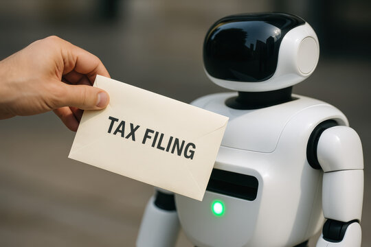 Tax filing with automation technology offers futuristic robotic assistance to deliver documents securely and efficiently