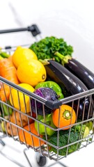 Shopping Cart Filled With Variety of Fresh Fruits and Vegetables