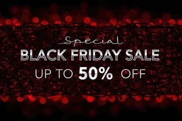 Exclusive Black Friday Discount Up to Half Price on Red Duotone Holiday Lights, Horizontal Layout