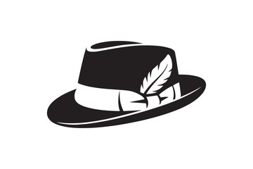 Classic Fedora Hat Silhouette with Feather Vintage Gangster Hat Black and White Design