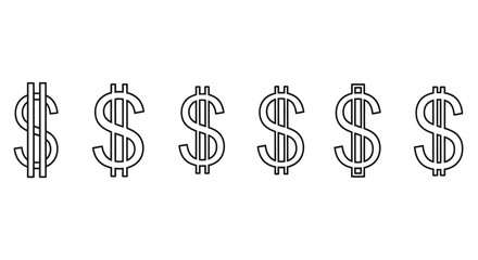 Obraz premium Six hand drawn dollar signs in a row with a sketchy textured look vector