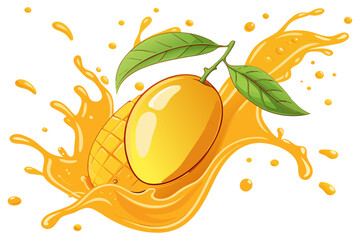 Sweet Mango Liquid Splash with Leaves Clipart