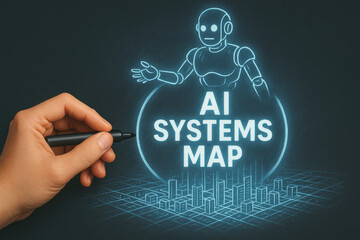 AI system map with network technology reveals artificial intelligence blueprint for innovative digital vision