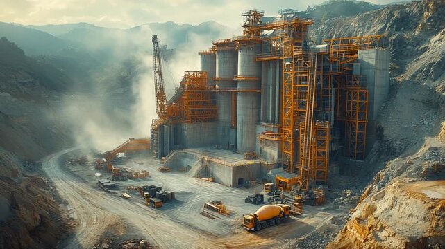 Massive Construction Project Underway in Mountainous Terrain.