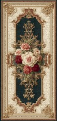 A floral rug with a gold frame