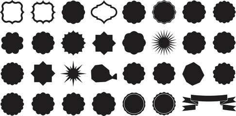Set of vintage badge shapes and label frames, decorative emblem silhouettes, retro border icons for logo design, stamp, branding, certificate template vector