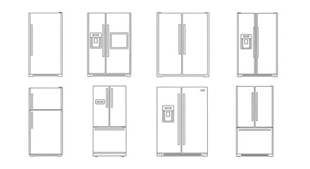 Collection of various refrigerator line art styles for kitchen and appliance design vector