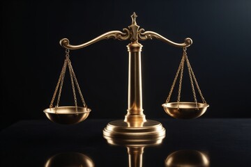 Goldene Justizwaage im Schatten mit glänzender Reflexion