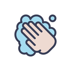 Hand Washing with Soap Water Bubbles Isolated Icon on Transparent Background