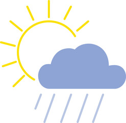 Weather forecast icon with sun, cloud and rain isolated on transparent background symbol of meteorology, climate, and weather conditions vector illustration
