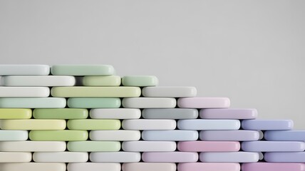 Stacked colorful soap bars isolated on white background