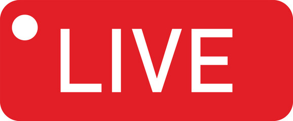 Live stream sign isolated on transparent background red button with the word live in white letters and a white dot symbol for live streaming, broadcasting, or online video content