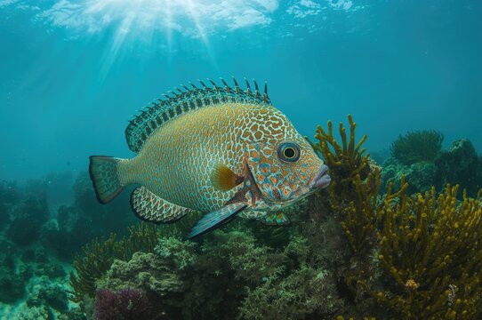 Seaweed-strapped filefish in tropical waters