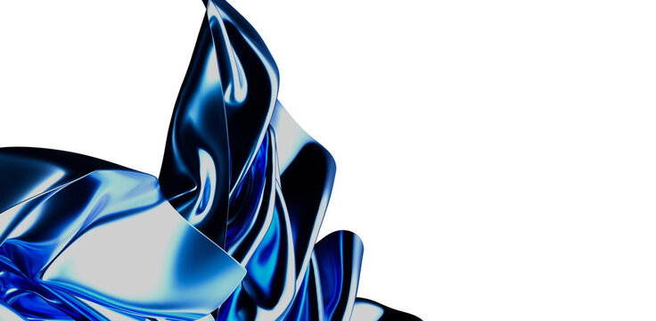 Modern abstract art with flowing blue shapes and highlights against a white background, ideal for backgrounds, design elements, or artistic appl