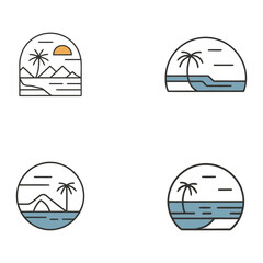 Modern oasis logo collection vector, minimalist tropical branding icons for hotels, spas, and resort, elegant vacation and luxury retreat identity design on white background