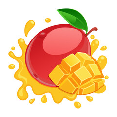 Juicy Mango Fruit Splash with Leaf Artwork